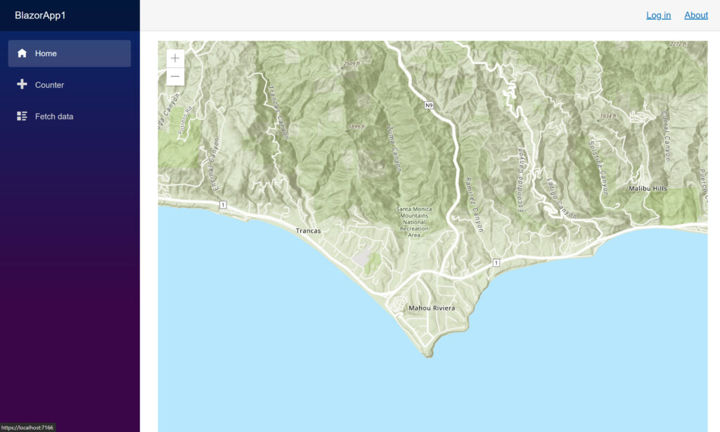 Blazor map example showing ArcGIS web mapping app