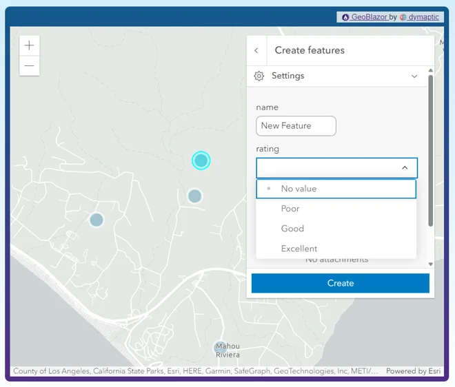 Editor Widget interface for creating and editing map features