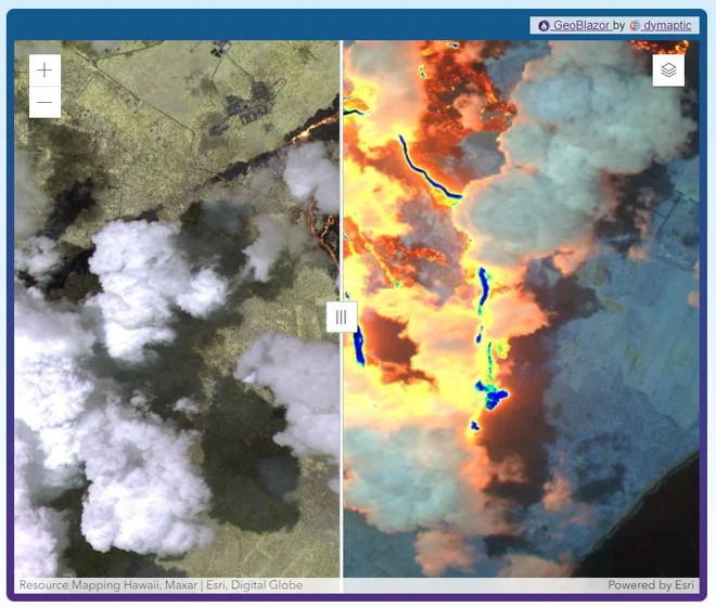 Swipe Widget comparing two different map layers side by side