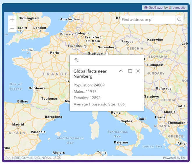 Demographic data query showing population statistics