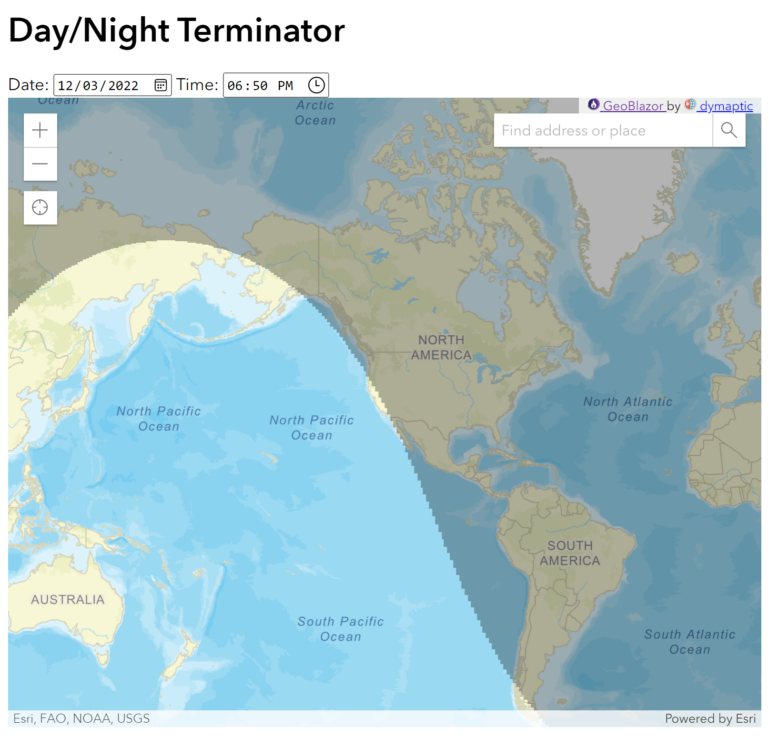 Winter Day/Night Terminator showing different shadow pattern in December